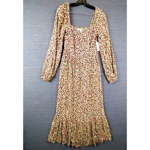 NEW Bar III Dress M Multi Color Ditzy Floral‎ Maxi Peasant Cottage Core Smocked